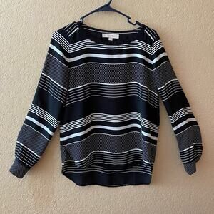 EUC: Black and White Stripped Loft Long Sleeve Blouse - Size: XS